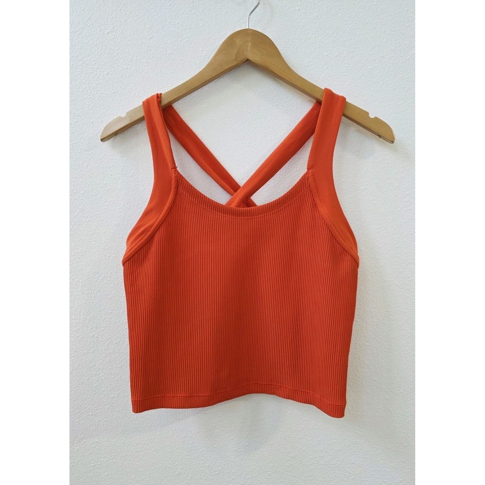 Athleta Horizon Tank Women's Size Medium Ribbed Cross Back Activewear Orange